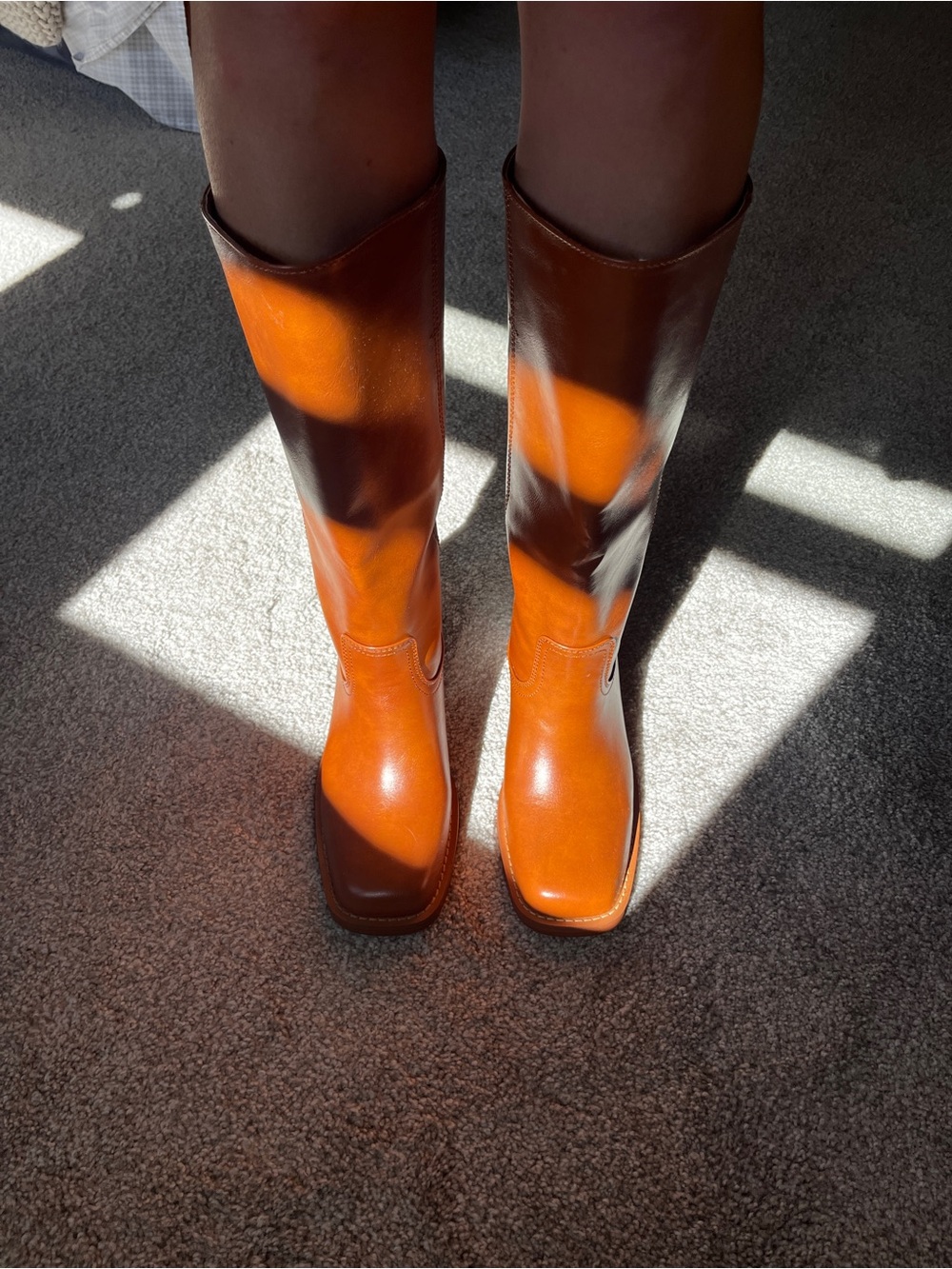 Wide calf brown heeled boots